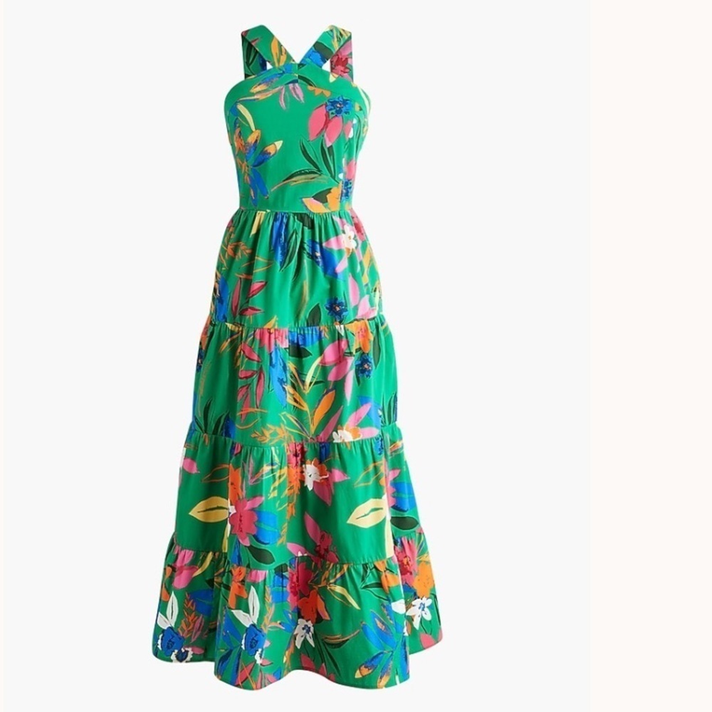 J crew Printed tiered halter midi dress